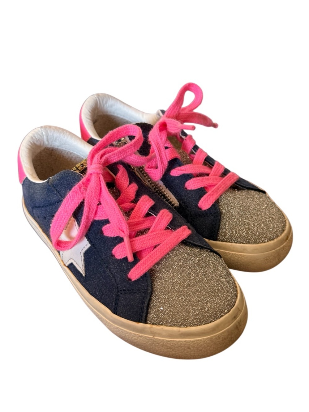 Havana Vintage Kid Vail Navy w Gold Glitter Toe and Hot Pink Laces-Size 12